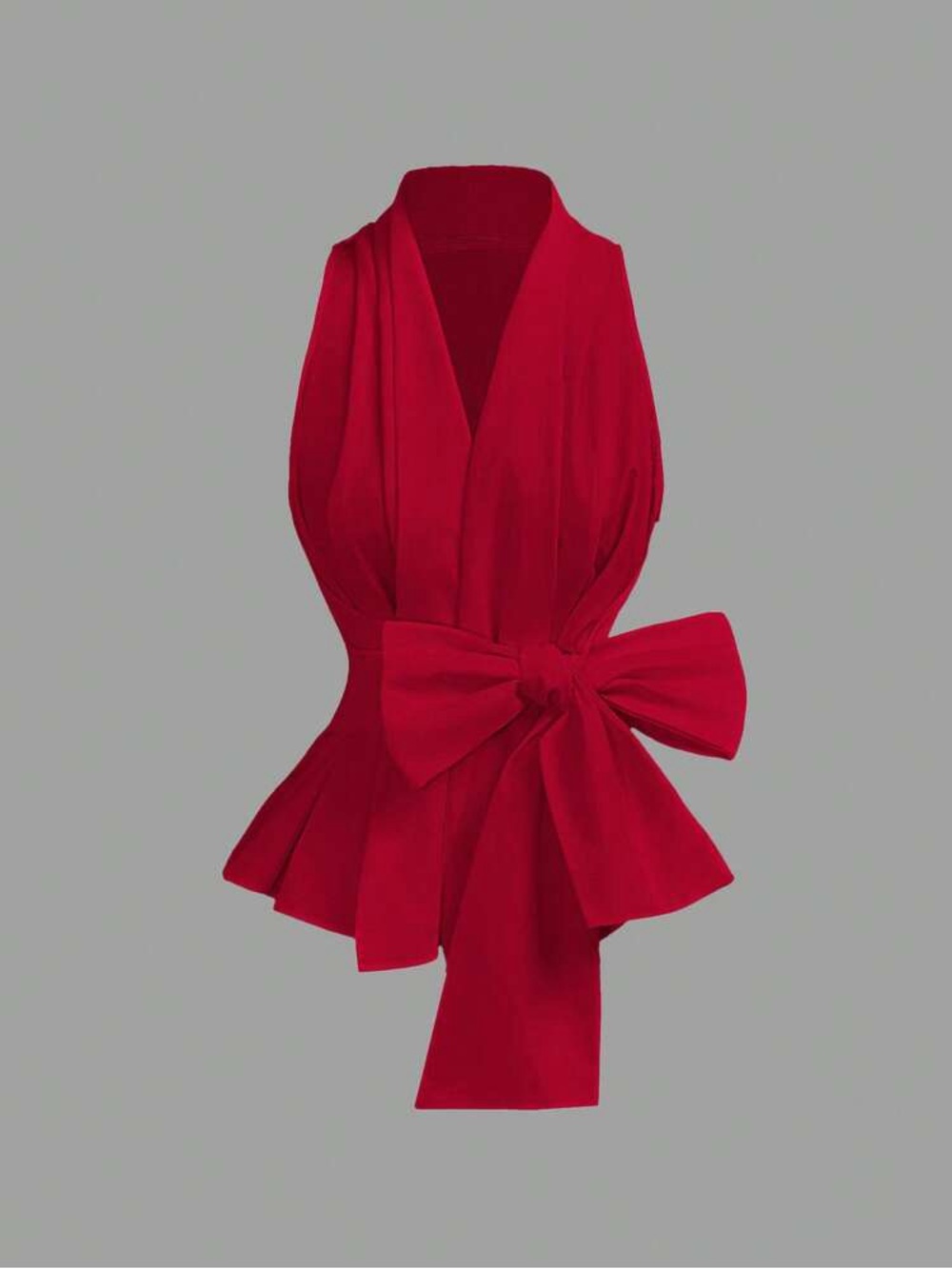 Red Satin Wrap Top with Statement Bow